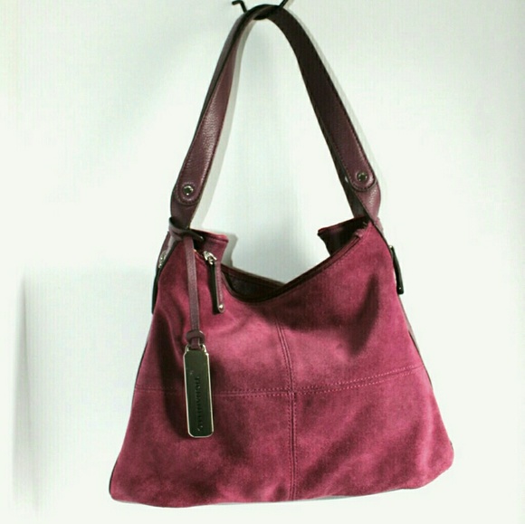 Tignanello Plum Suede Expandable Shoulder Bag - Picture 4 of 7